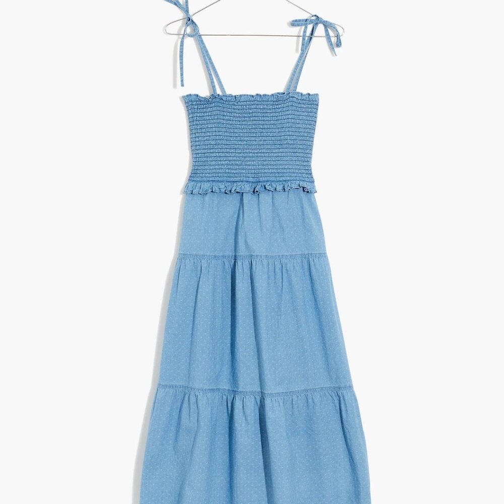 Madewell - Denim Lucie Tie-Strap Smocked Midi Dress; Size M